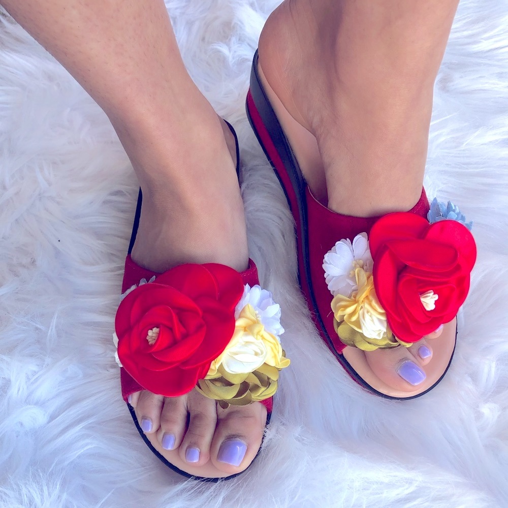 Italina Red Rose 3D Flower Flatform Heeled Wedge Sandal 5.5 - Picture 5 of 14